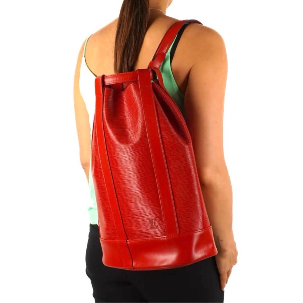 Authentic Louis Vuitton Randonnée backpack shoulder bag red Epi leather M52357